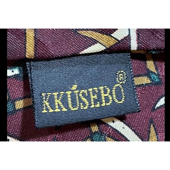 Kkusebo / Burgandy Green Brown / Rectangle Scarf / 10" x 50" / Polyester - Picture 2 of 4